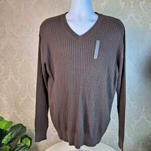 Murano Size Large Brown Sweater Cable Knit Lightweight Vneck NWOT